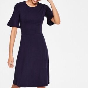 Boden Alexis Jersey Dress Navy Women's Size 4 Flare Sleeve Knit Dress